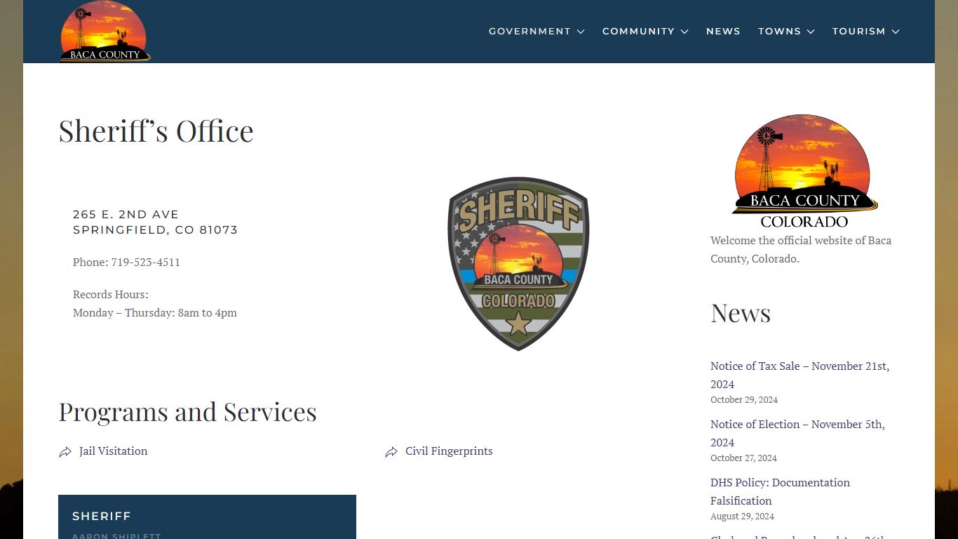 Sheriff’s Office – Baca County Colorado