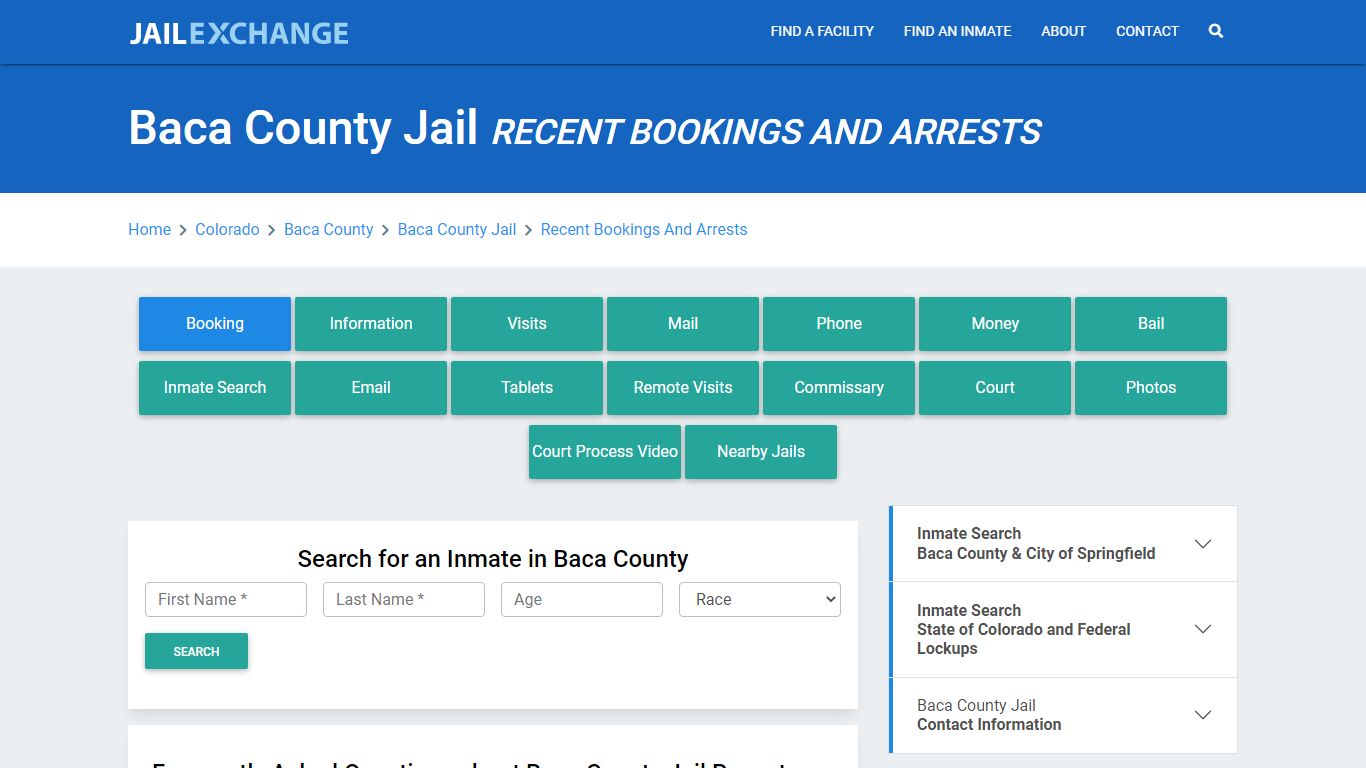 Baca County Jail Recent Bookings And Arrests - Jail Exchange