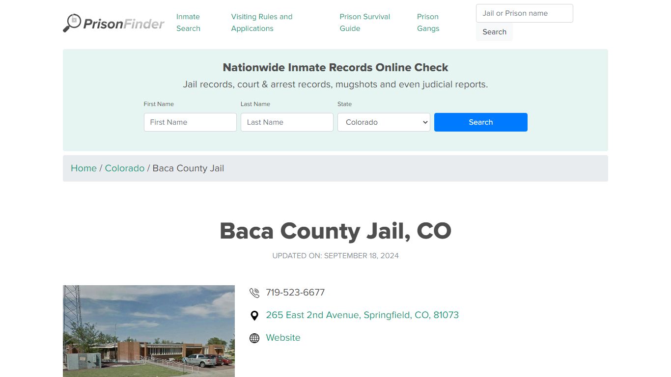 Baca County Jail, CO Inmate Search, Mugshots, Visitation, Phone no ...